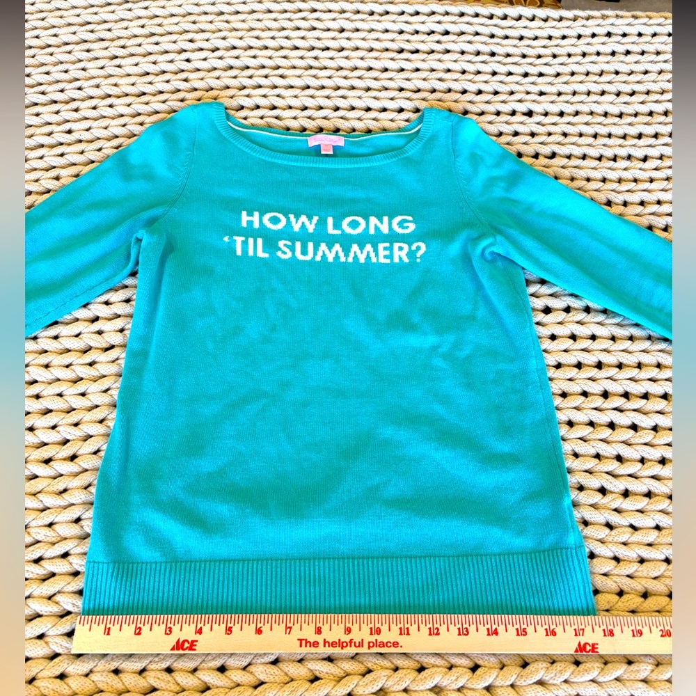 Women's Teal blue green Lilly Pulitzer "How Long 'Til Summer?" Medium Sweater